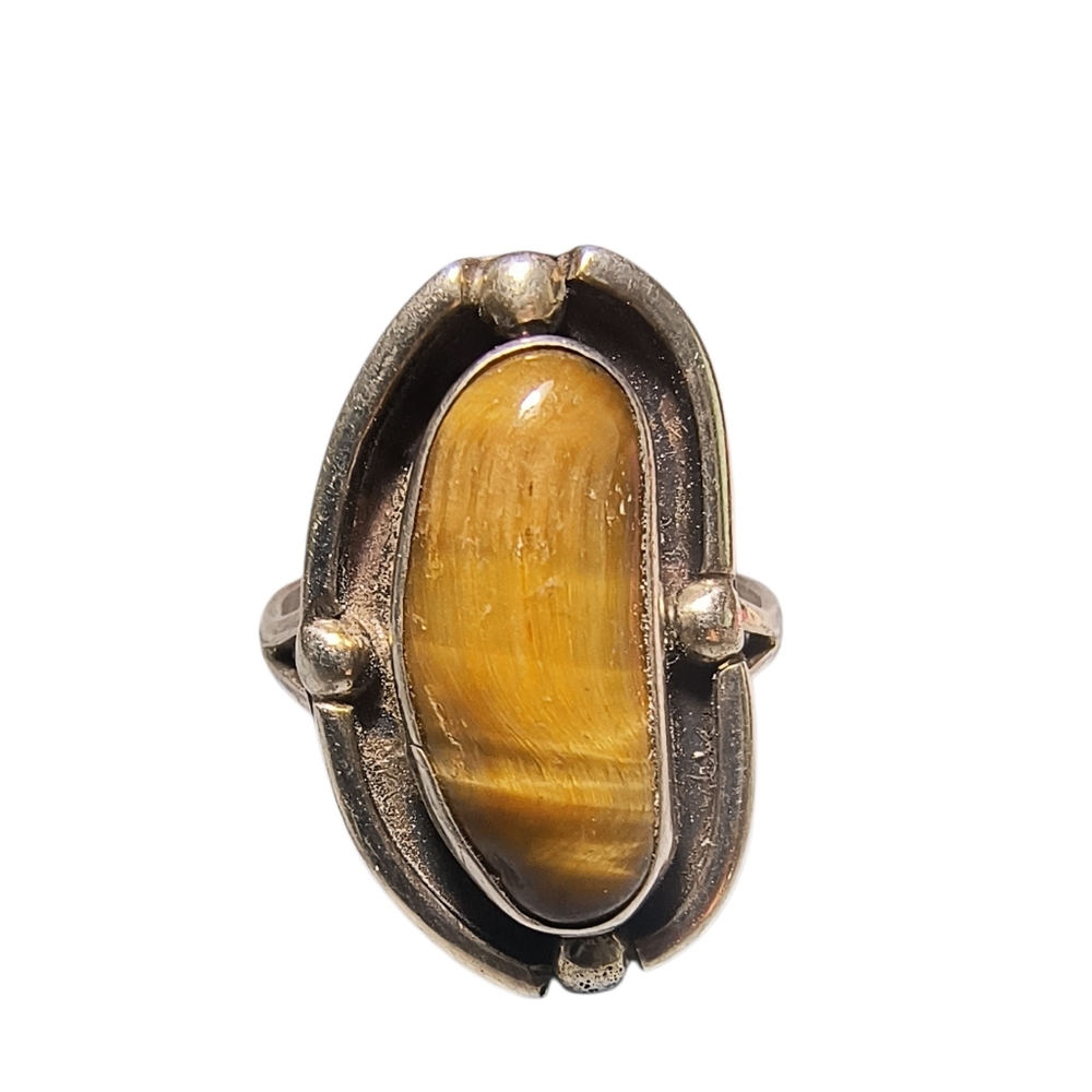Vintage Tiger Eye And Sterling Silver Southwest Style Split Shank Ring - Picture 3 of 11